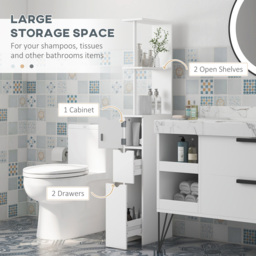 HOMCOM 2 Shelf 2 Drawer White Tall Bathroom Storage Cabinet - Size: 136.5 cm x 33.0 cm x 15.0 cmcm - Wilko - thumbnail 5