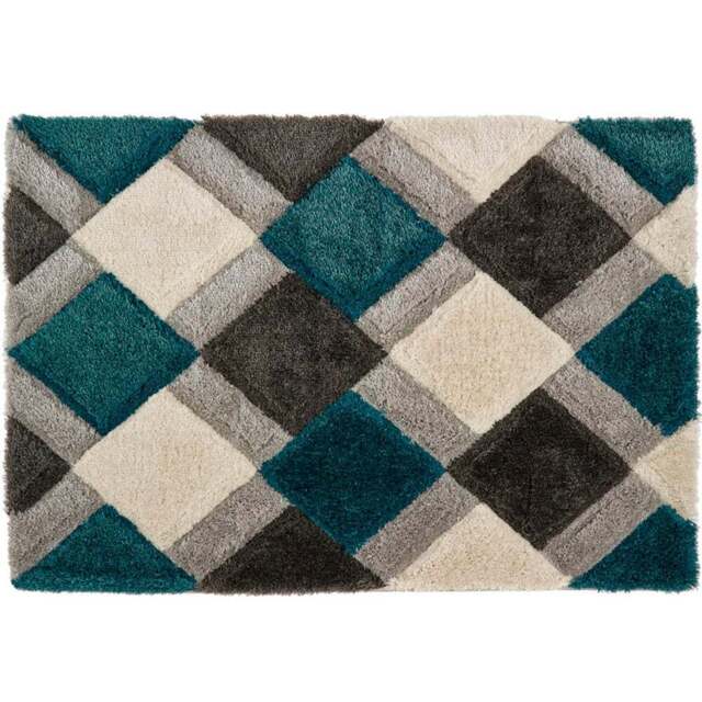 Origins 3D GEO Teal Shaggy Rug 160 x 230cm - Blue - Origins Rugs - Wilko - image 1