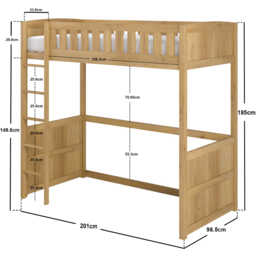 Flair Bea Oak Wooden High Sleeper - Size: Single - Brown - Wilko - thumbnail 4