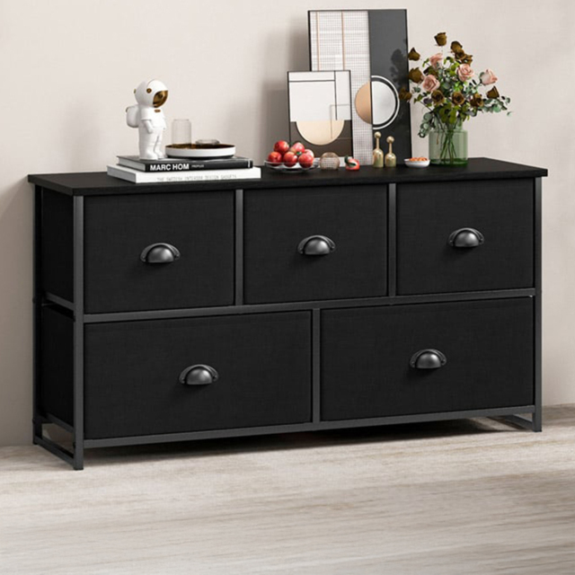 Costway 5 Drawer Black Fabric Chest of Drawers - Wilko - image 1