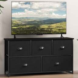 Costway 5 Drawer Black Fabric Chest of Drawers - Wilko - thumbnail 4