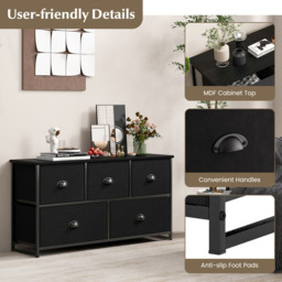 Costway 5 Drawer Black Fabric Chest of Drawers - Wilko - thumbnail 6