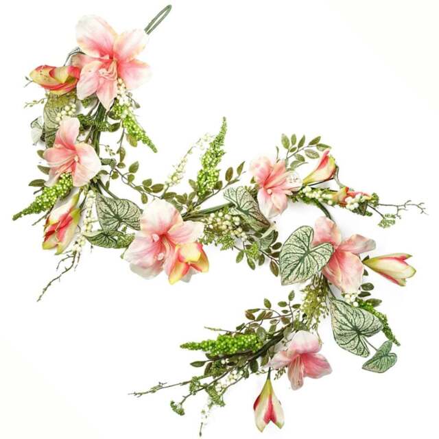 Leaf Pink Lily Hanging Artificial Garland 180cm - Size: 180 x 30 x 20cm - Green - Wilko - image 1