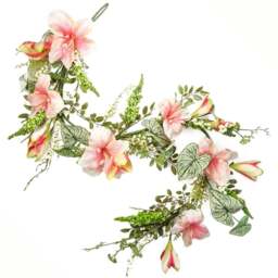 Leaf Pink Lily Hanging Artificial Garland 180cm - Size: 180 x 30 x 20cm - Green - Wilko - thumbnail 1