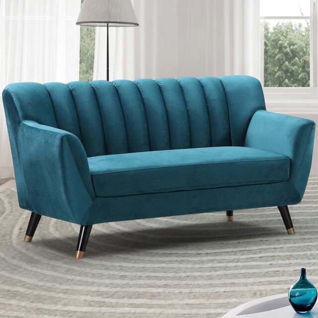 Morgan 2 Seater Teal Plush Velvet Sofa - Blue - Artemis Home - Wilko - image 1