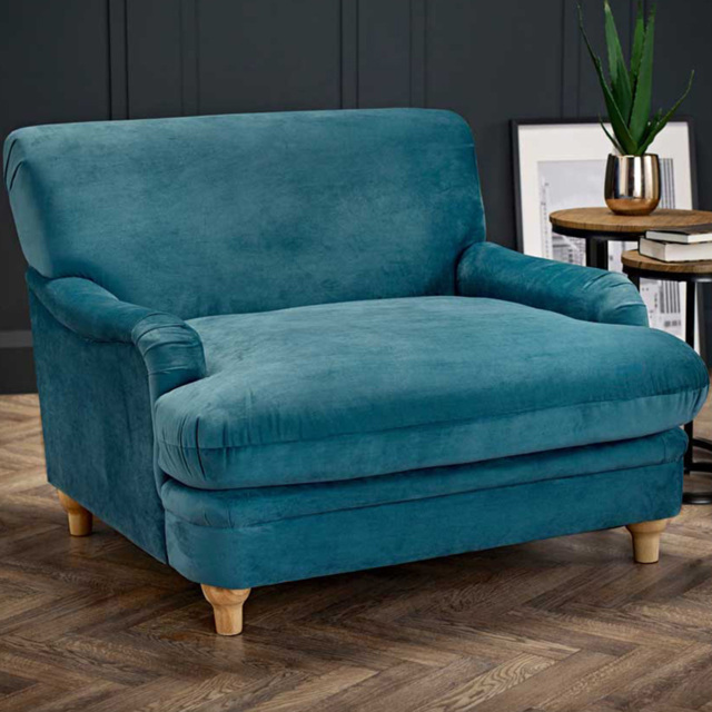 Plumpton Peacock Blue Velvet Chair - Size: Single - LPD Home - Wilko - image 1