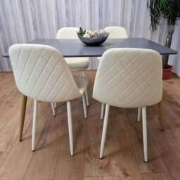 Portland 4 Seater Faux leather Dining Set Grey and Cream - Multi - Wilko