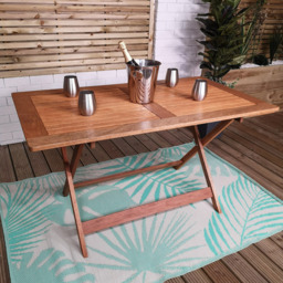 Samuel Alexander Wooden 4 Seater Folding Rectangular Garden Dining Bench Set with Green Parasol - Brown - Wilko - thumbnail 4
