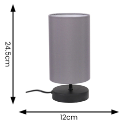 ValueLights Francis Grey Shade Black Touch Table Lamp and Bulb 2 Pack - Size: 24.5 x 12 x 12cm - Wilko - thumbnail 6