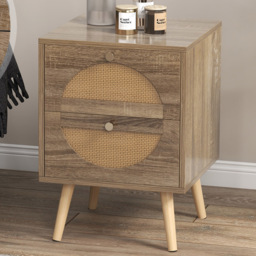 Costway Natural 2 Drawer Bohemian Style Rattan Bedside Table Set of 2 - Cream - Wilko