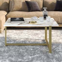 Decorotika Merideths White Marble Effect and Gold Metal Coffee Table - Size: 45 x 92 x 64cm - Multi - Wilko - thumbnail 1