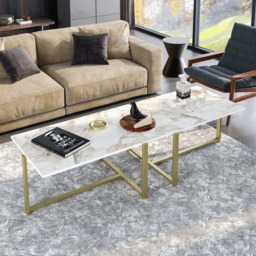 Decorotika Merideths White Marble Effect and Gold Metal Coffee Table - Size: 45 x 92 x 64cm - Multi - Wilko - thumbnail 6