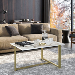 Decorotika Merideths White Marble Effect and Gold Metal Coffee Table - Size: 45 x 92 x 64cm - Multi - Wilko - thumbnail 4