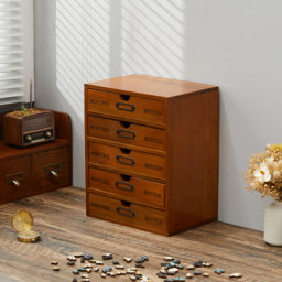Living and Home Rustic 5-Drawer Wooden Desktop Organiser Box - Size: 25 x 17 x 31cm - Brown - Wilko - thumbnail 7