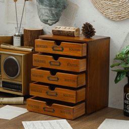 Living and Home Rustic 5-Drawer Wooden Desktop Organiser Box - Size: 25 x 17 x 31cm - Brown - Wilko - thumbnail 6
