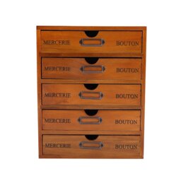 Living and Home Rustic 5-Drawer Wooden Desktop Organiser Box - Size: 25 x 17 x 31cm - Brown - Wilko - thumbnail 1
