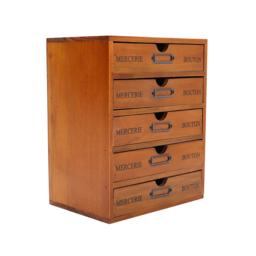 Living and Home Rustic 5-Drawer Wooden Desktop Organiser Box - Size: 25 x 17 x 31cm - Brown - Wilko - thumbnail 3