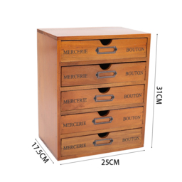 Living and Home Rustic 5-Drawer Wooden Desktop Organiser Box - Size: 25 x 17 x 31cm - Brown - Wilko - thumbnail 5