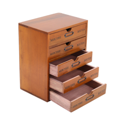 Living and Home Rustic 5-Drawer Wooden Desktop Organiser Box - Size: 25 x 17 x 31cm - Brown - Wilko - thumbnail 4