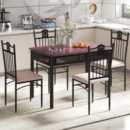 Costway 4 Seater Kitchen Dining Set with Sponge Cushion Purple - Wilko - thumbnail 1