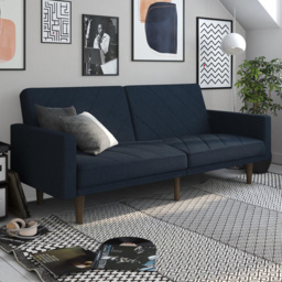 Dorel Paxson 3 Seater Linen Navy Blue Sofa Bed with Wooden Feet - Wilko - thumbnail 1