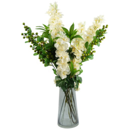 Leaf Green and Cream Berry and Delphinium Artificial Flower Bundle with Vase 60cm 11 Pack - Size: 60 x 45 x 45cm - Wilko - thumbnail 1