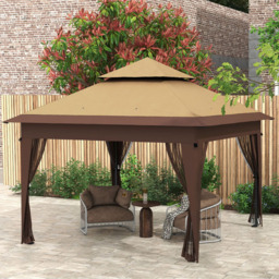Outsunny 3 x 3m Brown Pop Up Gazebo with Netting - Green - Wilko
