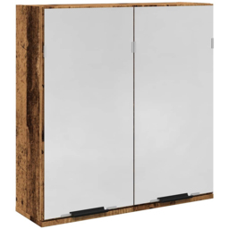 vidaXL 2 Door Brown Mirror Wall Mounted Bathroom Cabinet - Size: 66.5 x 64 x 20cm - Wilko - thumbnail 3