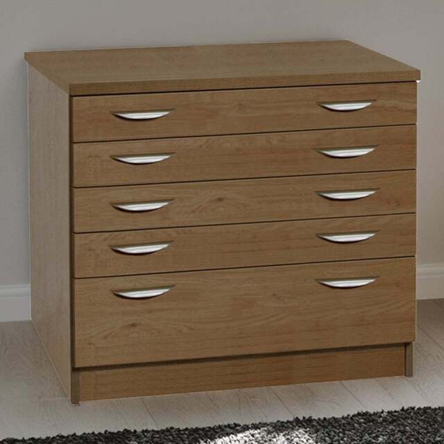 R White Cabinets 5 Drawer Brown A2 Plan Chest of Drawers - Wilko - image 1