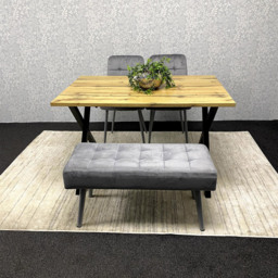 Kosy Koala 4 Seater Wood and Velvet Dining Bench Set Grey - Brown - Wilko - thumbnail 7