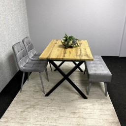 Kosy Koala 4 Seater Wood and Velvet Dining Bench Set Grey - Brown - Wilko - thumbnail 3