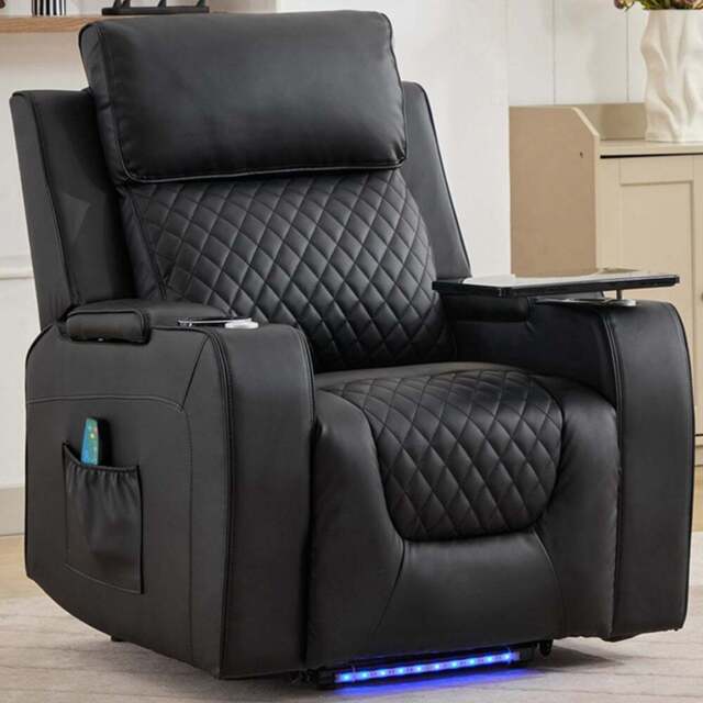 Artemis Home Byron Black Leather Massage and Heat Electric Riser Recliner Chair - Size: Single - Wilko - image 1