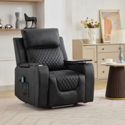 Artemis Home Byron Black Leather Massage and Heat Electric Riser Recliner Chair - Size: Single - Wilko - thumbnail 4