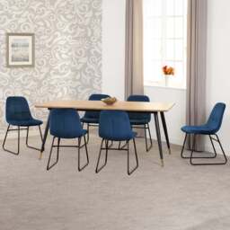 Seconique Hamilton Lukas Oak Effect Velvet 6 Seater Dining Table Set Sapphire Blue - Multi - Wilko