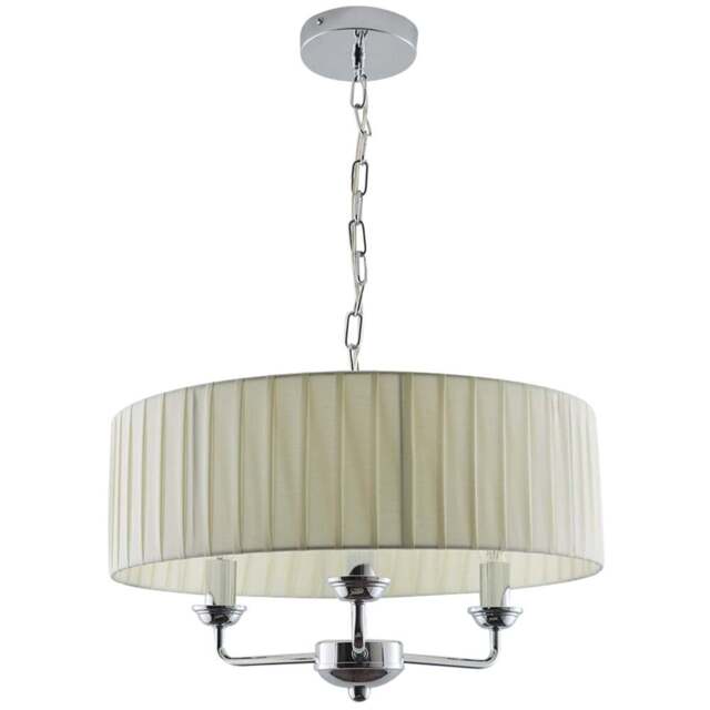 Kliving Giulia 3 Light Cream Drum Shade Chrome Chandelier - Size: 100 x 45 x 45cm - Silver - Wilko - image 1
