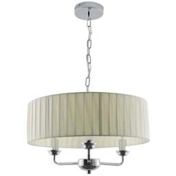 Kliving Giulia 3 Light Cream Drum Shade Chrome Chandelier - Size: 100 x 45 x 45cm - Silver - Wilko