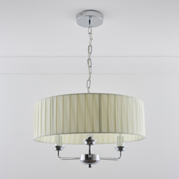 Kliving Giulia 3 Light Cream Drum Shade Chrome Chandelier - Size: 100 x 45 x 45cm - Silver - Wilko - thumbnail 3