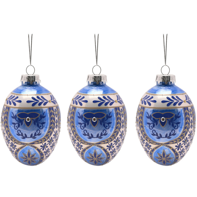 The Seasonal Gift Co Painted Blue Egg Shaped Hanging Decoration 3 Pack - Size: 19 x 7 x 7cm - The Seasonal Gift Co. - Wilko - image 1