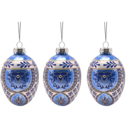 The Seasonal Gift Co Painted Blue Egg Shaped Hanging Decoration 3 Pack - Size: 19 x 7 x 7cm - The Seasonal Gift Co. - Wilko