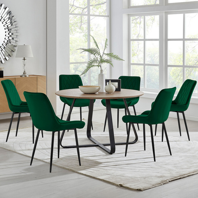 Furniturebox Fira Cesano Wood Effect 6 Seater Round Dining Set Brown Green and Black - Grey - Wilko - image 1