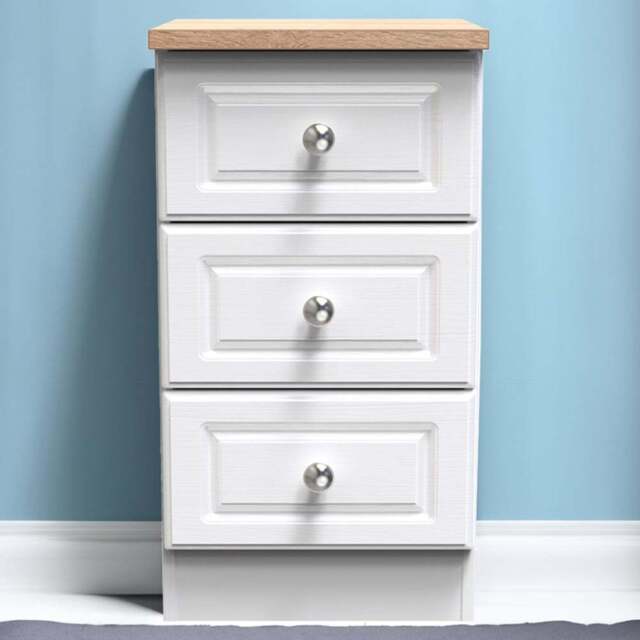 Crowndale Norfolk 3 Drawer White Ash and Bardolino Oak Bedside Table - Wilko - image 1