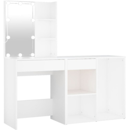 vidaXL White Dressing Table with LED Mirror and Cabinet - Size: 140 x 60 x 40cm - Wilko - thumbnail 3
