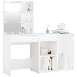 vidaXL White Dressing Table with LED Mirror and Cabinet - Size: 140 x 60 x 40cm - Wilko - thumbnail 4