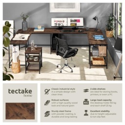 tectake Hamilton 2 Shelf Industrial Dark Wood Corner Desk - Brown - Wilko - thumbnail 7