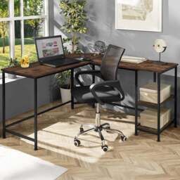 tectake Hamilton 2 Shelf Industrial Dark Wood Corner Desk - Brown - Wilko