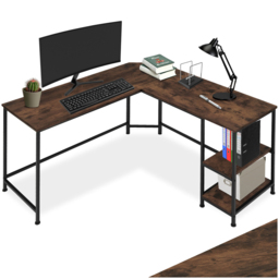 tectake Hamilton 2 Shelf Industrial Dark Wood Corner Desk - Brown - Wilko - thumbnail 3