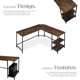 tectake Hamilton 2 Shelf Industrial Dark Wood Corner Desk - Brown - Wilko - thumbnail 4