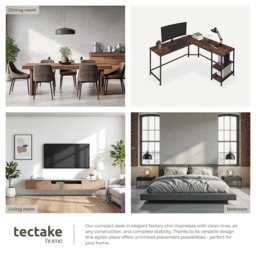tectake Hamilton 2 Shelf Industrial Dark Wood Corner Desk - Brown - Wilko - thumbnail 6