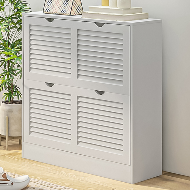 HOMCOM 2 Drawer White Slim Shoe Storage Cabinet - Size: 83.0 cm x 25.0 cm x 81.5 cmcm - Wilko - image 1