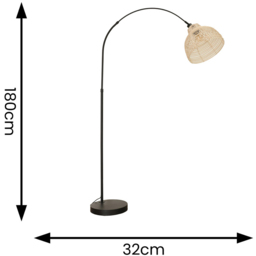 ValueLights Louis Cream Woven Basket Shade Black Curved LED Floor Lamp - Size: 180 x 32 x 101cm - Wilko - thumbnail 5